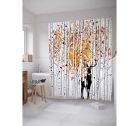 Штора (занавеска) для ванной JoyArty "Лесной олень" из сатена, 180х200 см с крючками, sc_15532