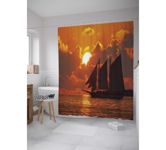 Штора (занавеска) для ванной JoyArty "Тихий закат" из сатена, 180х200 см с крючками, sc_11702 1