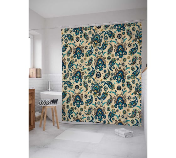 Штора (занавеска) для ванной JoyArty "Цветочные узоры" из сатена, 180х200 см с крючками, sc_13631 1