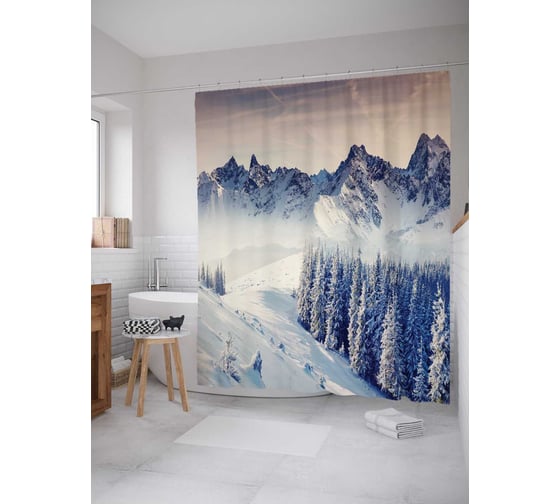 Штора (занавеска) для ванной JoyArty "Чистейшие снега" из сатена, 180х200 см с крючками, sc_10896 1