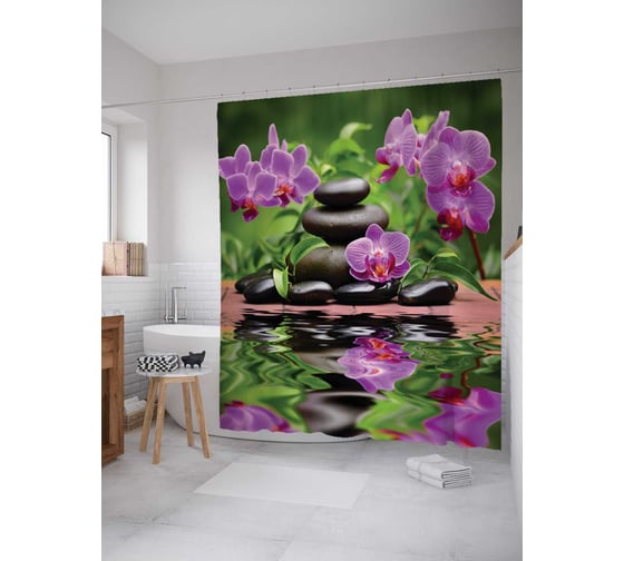 Штора (занавеска) для ванной JoyArty "Волнистое отражение" из сатена, 180х200 см с крючками, sc_12496 1