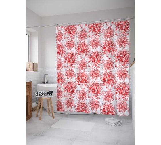 Штора (занавеска) для ванной JoyArty "Цветки соблазна" из сатена, 180х200 см с крючками, sc_29508 1