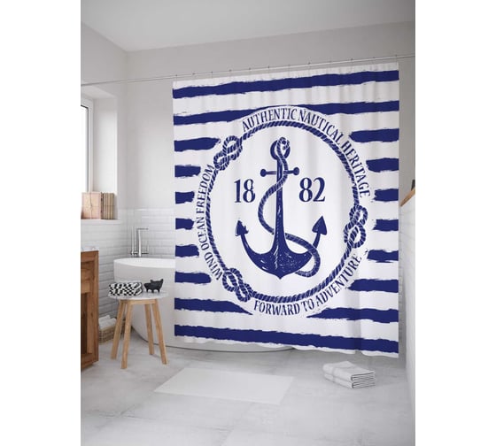 Штора (занавеска) для ванной JoyArty "Вперед к приключениям" из сатена, 180х200 см с крючками, sc_15920 1