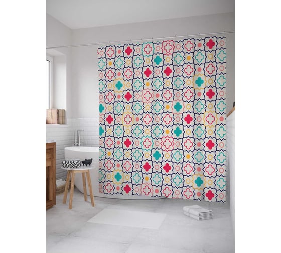 Штора (занавеска) для ванной JoyArty "Классический орнамент" из сатена, 180х200 см с крючками, sc_16809 1