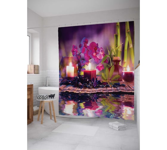 Штора (занавеска) для ванной JoyArty "Ароматный уют" из сатена, 180х200 см с крючками, sc_12500 1
