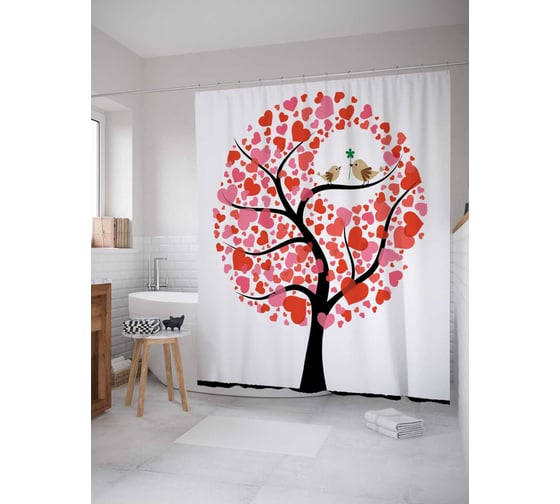 Штора (занавеска) для ванной JoyArty "Дерево признаний" из сатена, 180х200 см с крючками, sc_14813 1
