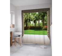 Штора (занавеска) для ванной JoyArty "Свежесть тропиков" из сатена, 180х200 см с крючками, sc_12116