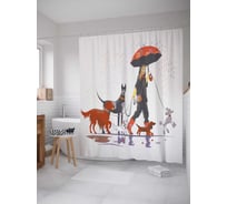 Штора (занавеска) для ванной JoyArty "Дождливая прогулка" из сатена, 180х200 см с крючками, sc_14790