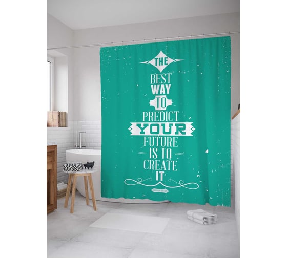 Штора (занавеска) для ванной JoyArty "Создай свое будущее" из сатена, 180х200 см с крючками, sc_15990 1