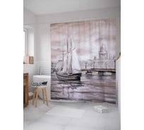 Штора (занавеска) для ванной JoyArty "Прибытие корабля" из сатена, 180х200 см с крючками, sc_15128