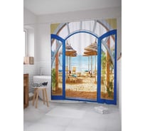 Штора (занавеска) для ванной JoyArty "Вилла на летнем пляже" из сатена, 180х200 см с крючками, sc_1253