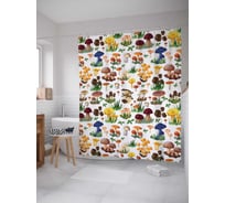 Штора (занавеска) для ванной JoyArty "Грибной сад" из сатена, 180х200 см с крючками, sc_15988