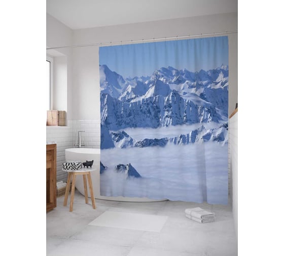 Штора (занавеска) для ванной JoyArty "Снежный туман" из сатена, 180х200 см с крючками, sc_21261 1