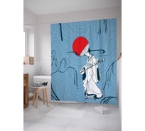 Штора (занавеска) для ванной JoyArty "Азиатская музыка" из сатена, 180х200 см с крючками, sc_12198