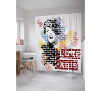 Штора (занавеска) для ванной JoyArty "Парижское граффити" из сатена, 180х200 см с крючками, sc_21040