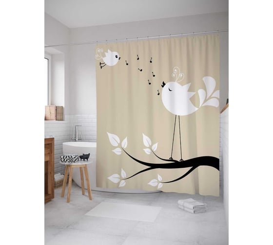 Штора (занавеска) для ванной JoyArty "Птичье пение" из сатена, 180х200 см с крючками, sc_14274 1