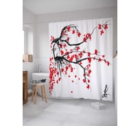 Штора (занавеска) для ванной JoyArty "Цветущая Япония" из сатена, 180х200 см с крючками, sc_14319