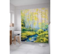 Штора (занавеска) для ванной JoyArty "Поиски березы" из сатена, 180х200 см с крючками, sc_15135