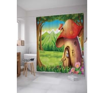 Штора (занавеска) для ванной JoyArty "Домик-гриб" из сатена, 180х200 см с крючками, sc_12107