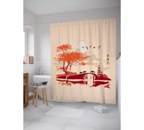 Штора (занавеска) для ванной JoyArty "Японский поселок" из сатена, 180х200 см с крючками, sc_14935