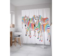Штора (занавеска) для ванной JoyArty "Радужные зебры" из сатена, 180х200 см с крючками, sc_18489