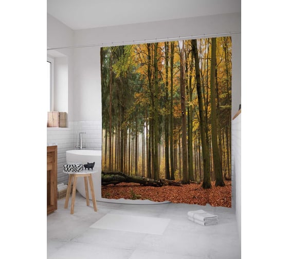 Штора (занавеска) для ванной JoyArty "Упавшее лесное дерево" из сатена, 180х200 см с крючками, sc_14903 1