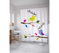 Штора (занавеска) для ванной JoyArty "Птички поют" из сатена, 180х200 см с крючками, sc_14275