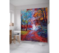 Штора (занавеска) для ванной JoyArty "Листья засыпали землю" из сатена, 180х200 см с крючками, sc_15138