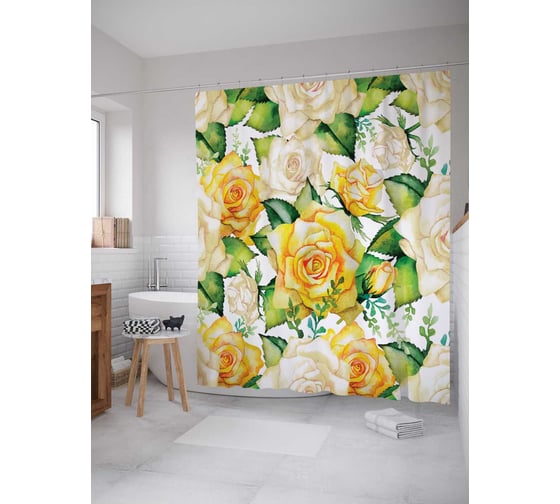 Штора (занавеска) для ванной JoyArty "Нужно больше цветов" из сатена, 180х200 см с крючками, sc_14778 1