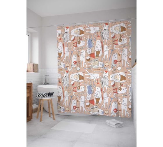 Штора (занавеска) для ванной JoyArty "Артистичные коты" из сатена, 180х200 см с крючками, sc_18380 1