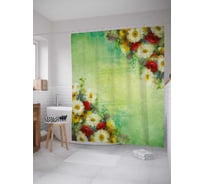 Штора (занавеска) для ванной JoyArty "Тропа с цветами" из сатена, 180х200 см с крючками, sc_21178