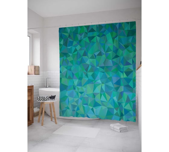 Штора (занавеска) для ванной JoyArty "Геометрический орнамент" из сатена, 180х200 см с крючками, sc_13265 1