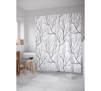 Штора (занавеска) для ванной JoyArty "Ветвистое утро" из сатена, 180х200 см с крючками, sc_18376