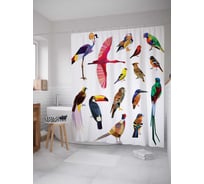 Штора (занавеска) для ванной JoyArty "Экзотические птицы" из сатена, 180х200 см с крючками, sc_14284