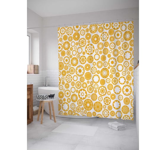 Штора (занавеска) для ванной JoyArty "Звездные пончики" из сатена, 180х200 см с крючками, sc_18412 1