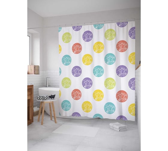Штора (занавеска) для ванной JoyArty "Воздушные звезды" из сатена, 180х200 см с крючками, sc_18391 1