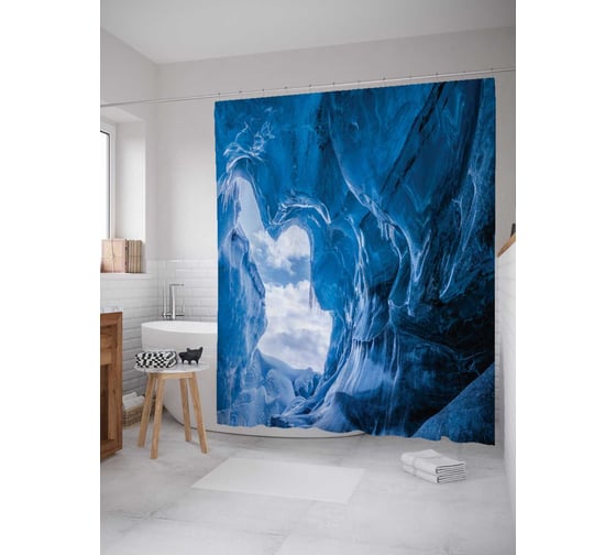 Штора (занавеска) для ванной JoyArty "Зимняя пещера" из сатена, 180х200 см с крючками, sc_14750 1