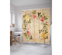 Штора (занавеска) для ванной JoyArty "Цветочные узоры" из сатена, 180х200 см с крючками, sc_16594