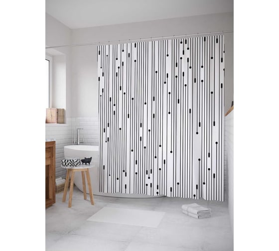 Штора (занавеска) для ванной JoyArty "Направляющие линии" из сатена, 180х200 см с крючками, sc_21392 1