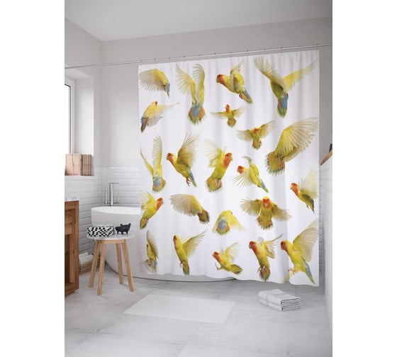 Штора (занавеска) для ванной JoyArty "Солнечный попугай" из сатена, 180х200 см с крючками, sc_14286 1