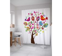 Штора (занавеска) для ванной JoyArty "Пасхальное дерево" из сатена, 180х200 см с крючками, sc_14262