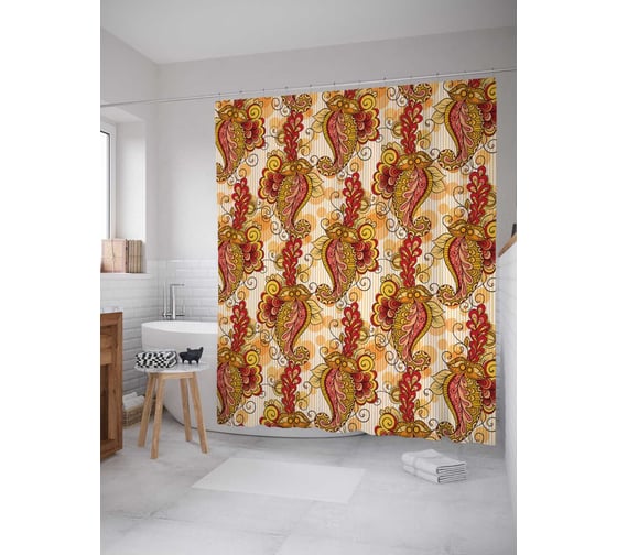 Штора (занавеска) для ванной JoyArty "Вьющийся цветок" из сатена, 180х200 см с крючками, sc_12189 1