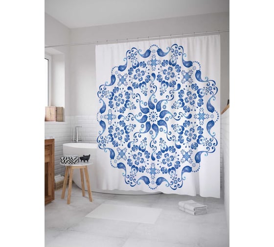 Штора (занавеска) для ванной JoyArty "Дождевые цветы" из сатена, 180х200 см с крючками, sc_16057 1