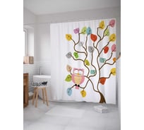 Штора (занавеска) для ванной JoyArty "Сова в мечтах" из сатена, 180х200 см с крючками, sc_12119