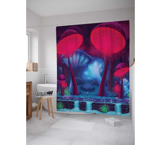Штора (занавеска) для ванной JoyArty "Зловещие грибы" из сатена, 180х200 см с крючками, sc_15986 1
