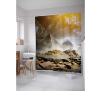 Штора (занавеска) для ванной JoyArty "Туманные пирамиды" из сатена, 180х200 см с крючками, sc_15237