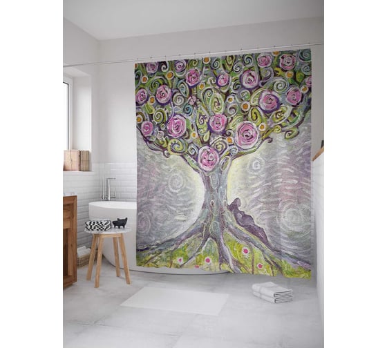 Штора (занавеска) для ванной JoyArty "Дерево для мечтаний" из сатена, 180х200 см с крючками, sc_16040 1