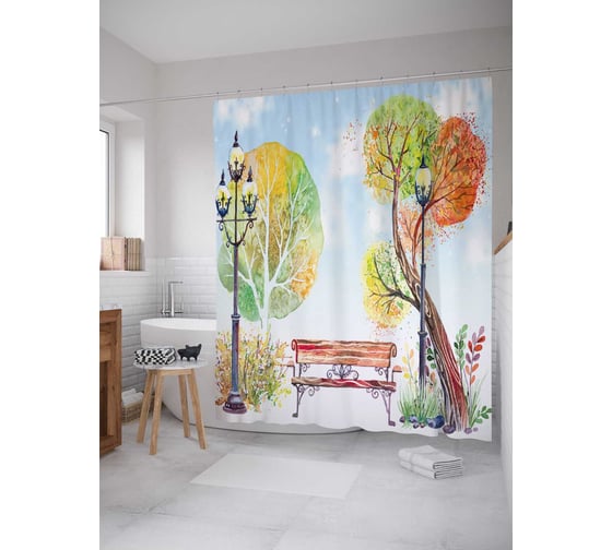 Штора (занавеска) для ванной JoyArty "Уютная лавка" из сатена, 180х200 см с крючками, sc_13135 1