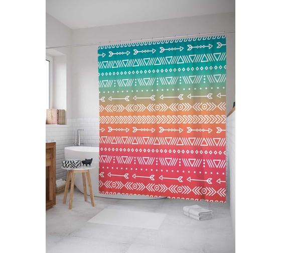 Штора (занавеска) для ванной JoyArty "Горизонтальные полосы со стрелами" из сатена, 180х200 см с крючками, sc_15282 1
