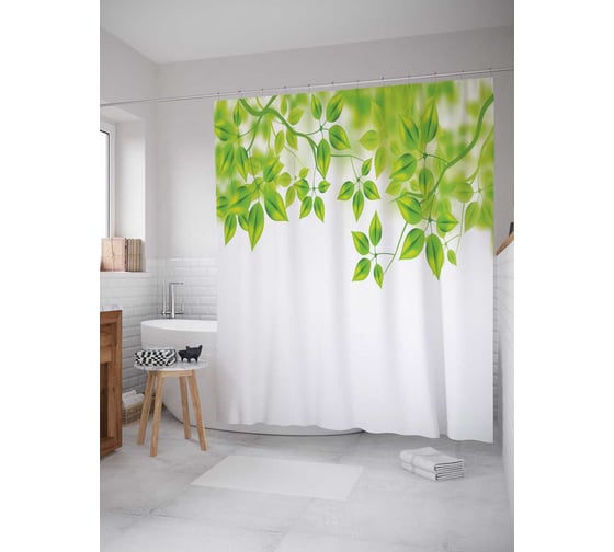 Штора (занавеска) для ванной JoyArty "Лиственный пейзаж" из сатена, 180х200 см с крючками, sc_16582 1
